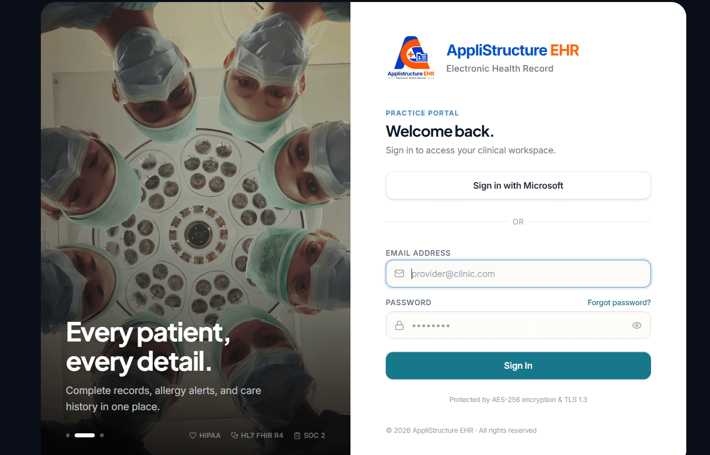 Electronic health record portal for clinical teams